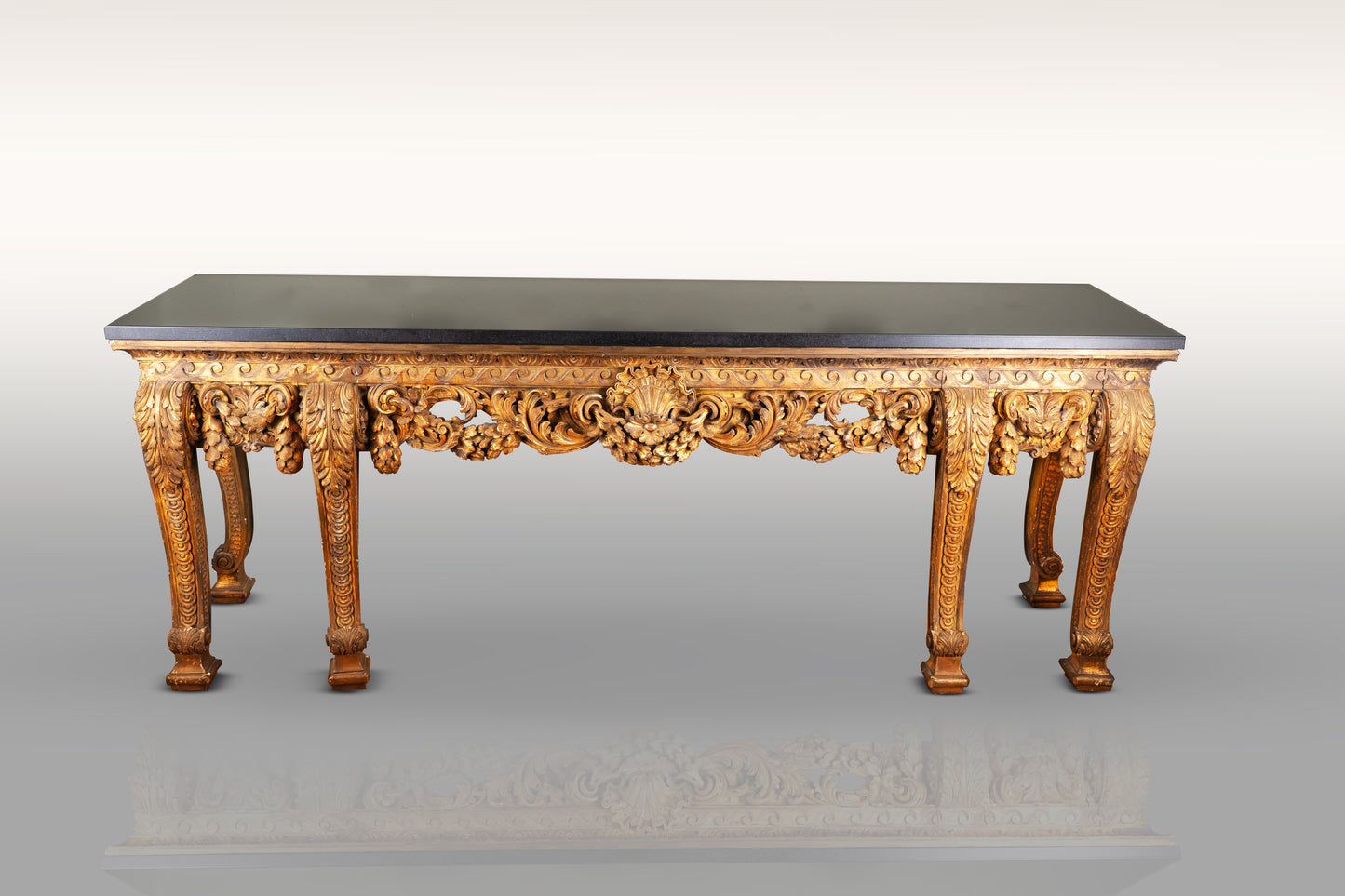 A French Epoque Louis XV Hand Carved Giltwood Console Table with Marble Top