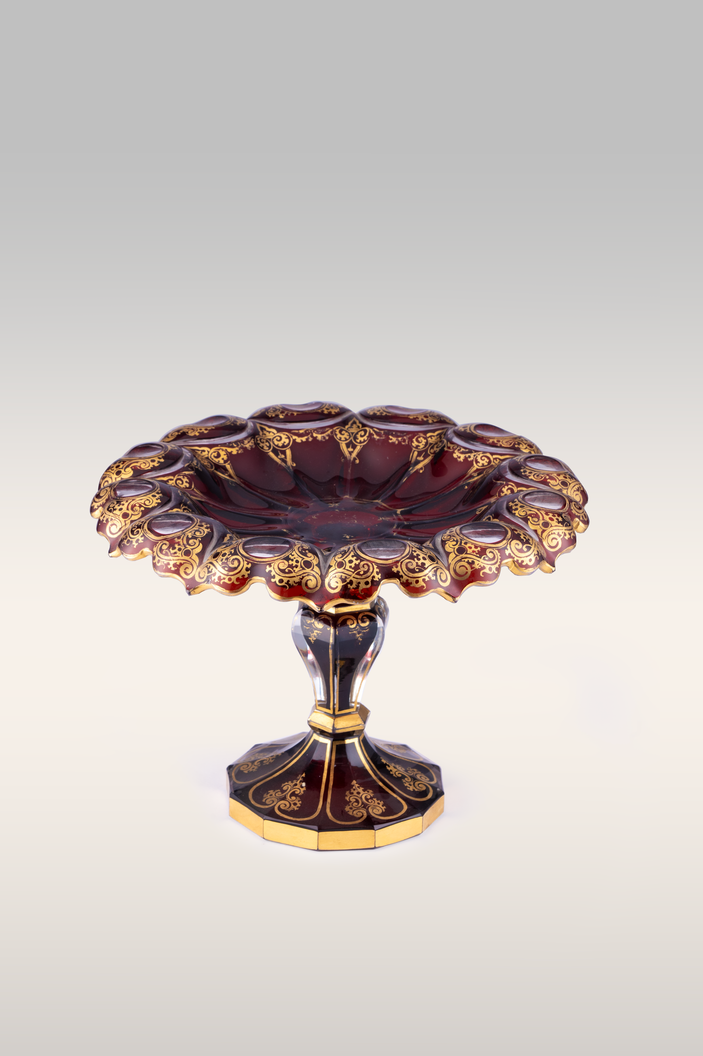 A Bohemian Ruby Red & Gold Pedestal Tazza