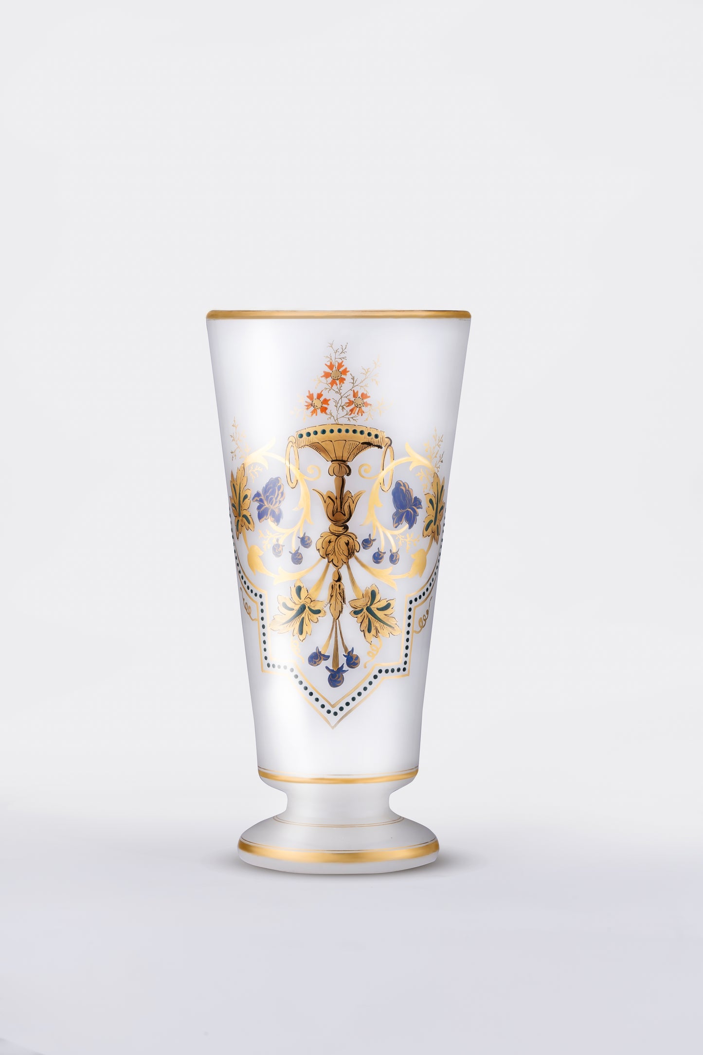 Bohemian Enameled Urn and Scroll Glass/Vase