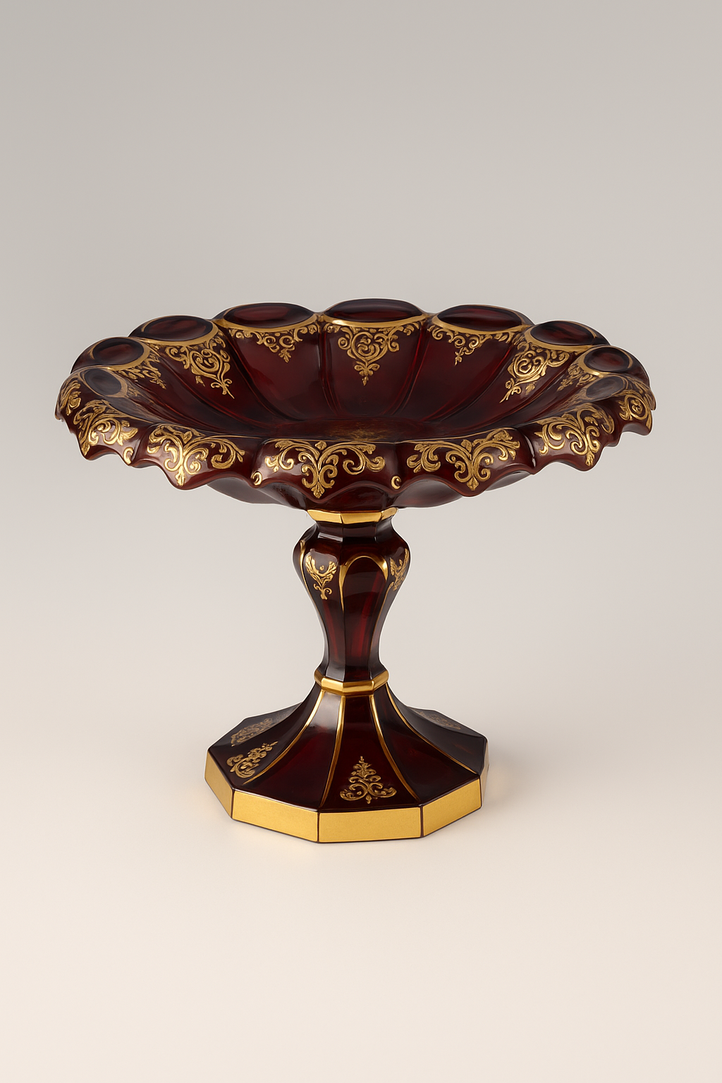 A Bohemian Ruby Red & Gold Pedestal Tazza