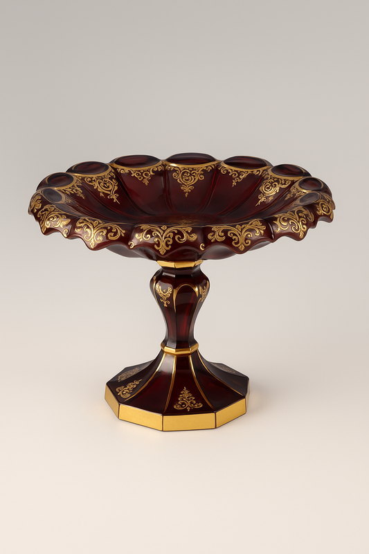 A Bohemian Ruby Red & Gold Pedestal Tazza