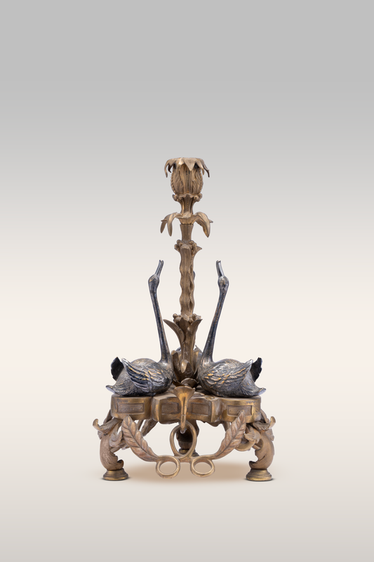 Pair of English Gilt and Silvered Bronze Swan Candlabums