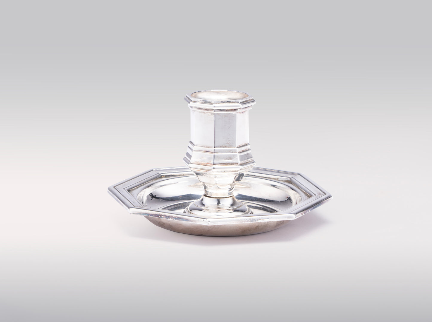 A Pair Heptagon French Art Deco Christofle Chamber Candlesticks