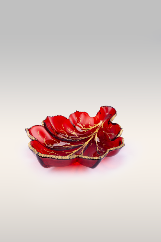 Decorative Red Glass dish with Gold Enamel