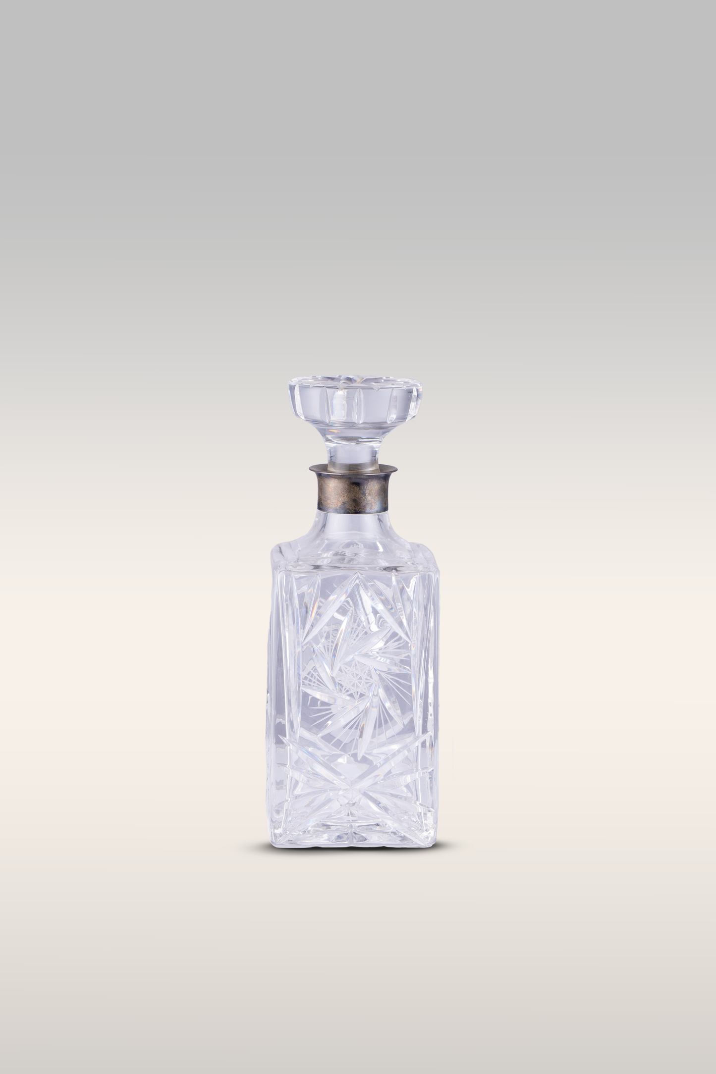 Decanter & Stopper with Silver Plated Collar-