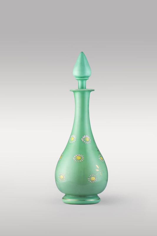 A French Soft Mint Opaline with Floral Enamel Perfume Bottle